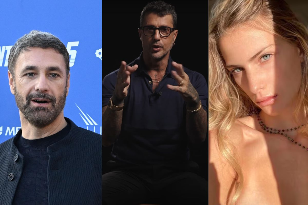 Raoul Bova (a sinistra), Fabrizio Corona (al centro) e la modella 23enne Martina Ceretti (a destra) al centro del recente scandalo mediatico.